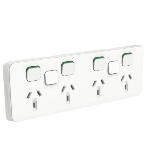 Picture of Quad Power Point Skin with 2 extra switches, Clipsal Iconic, Horizontal Mount, 250V, 10A, Clip-On