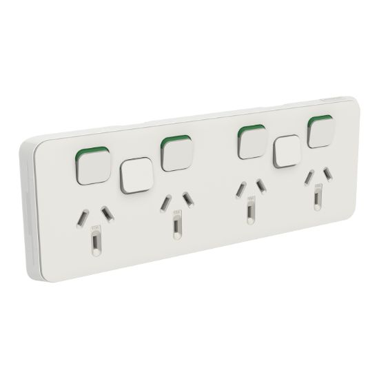 Picture of Quad Power Point Skin with 2 extra switches, Clipsal Iconic, Horizontal Mount, 250V, 10A, Clip-On