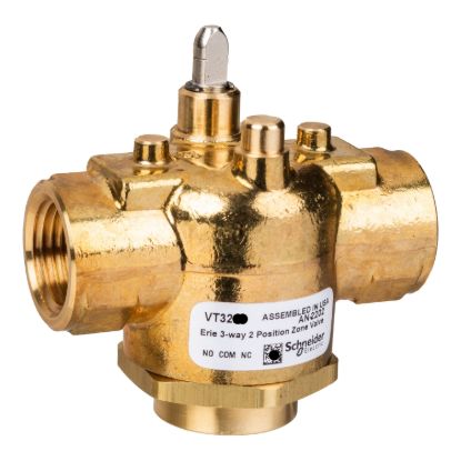 Picture of Erie Zone Valve, 3-Way, PN16, DN15 (1/2"), Rp Thread, Kvs 2.6 mÂ³/h (Cv 3.0), Pop-Top Actuator Connection, Brass Body.