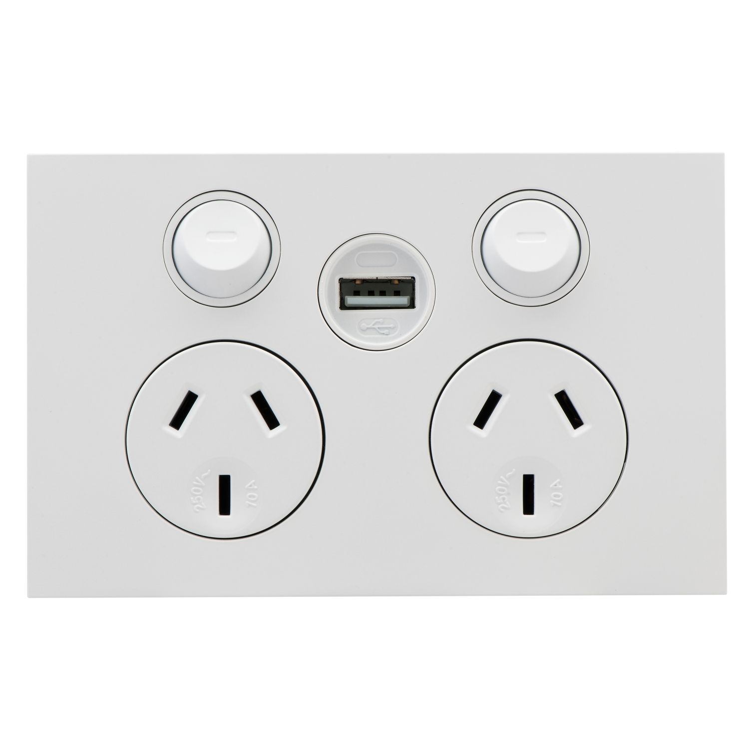 Picture of Double Power Point, Saturn Zen, Single USB Charger, Horizontal Mount, 250V, 10A
