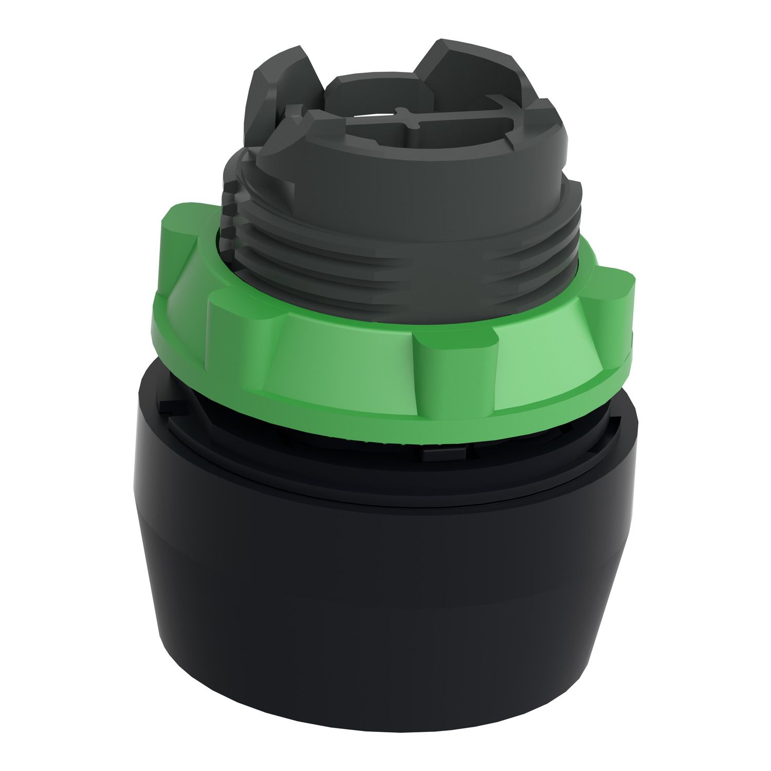 Picture of Push button head, Harmony XB5, plastic, flush, black, 22mm, spring return, coloured boot, unmarked