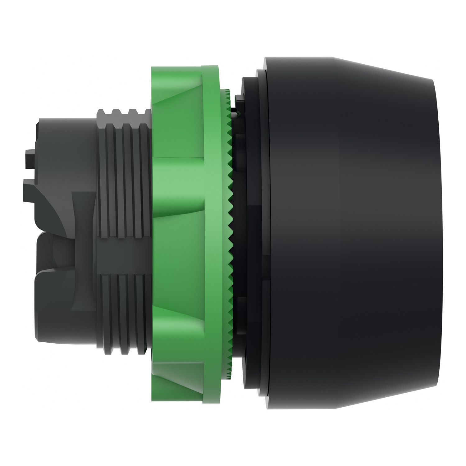 Picture of Push button head, Harmony XB5, plastic, flush, black, 22mm, spring return, coloured boot, unmarked