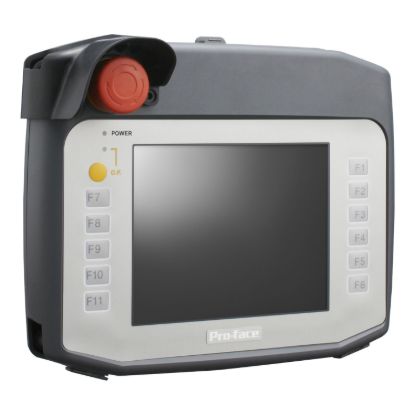Picture of 5.7 Handheld Touch Panel, VGA, Analog-Single, COM, ETH, USB A & mini-B, SD, 24VDC, Red Emergency Stop Switch, Key Switch