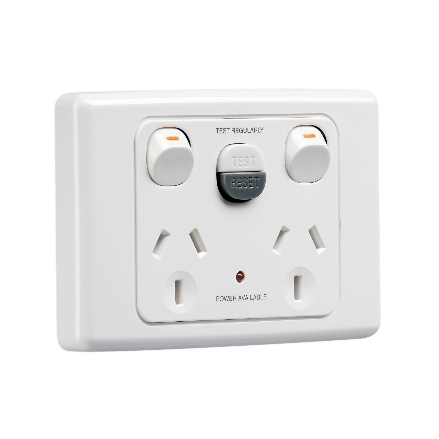 Picture of RCD Protected Twin Switch Socket Outlet, 2000 Series, 250V, 10A, 1 Pole, 30mA RCD