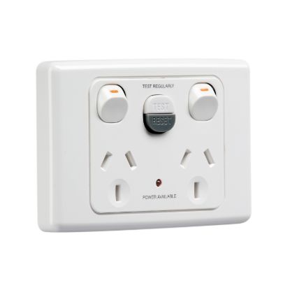 Picture of RCD Protected Twin Switch Socket Outlet, 2000 Series, 250V, 10A, 1 Pole, 30mA RCD