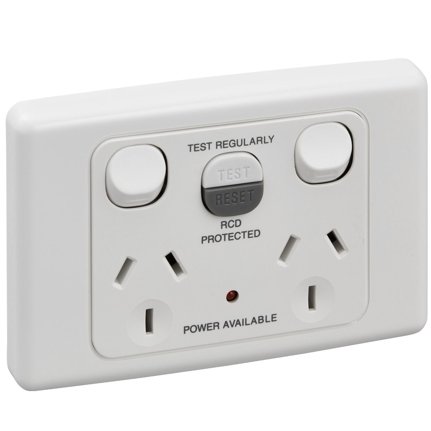 Picture of RCD Protected Twin Switch Socket Outlet, 2000 Series, 250V, 10A, 1 Pole, 10mA RCD