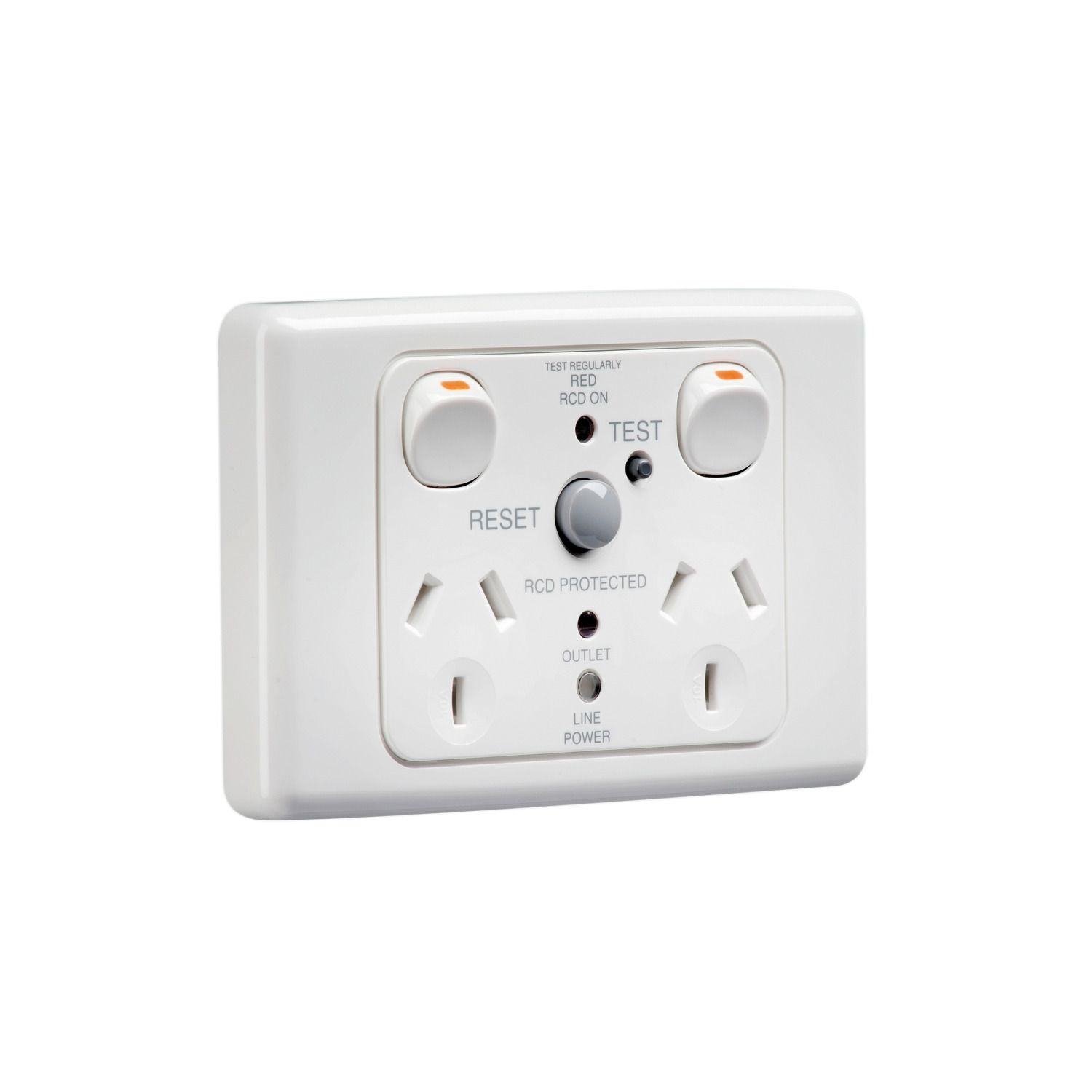 Picture of RCD Protected Twin Switch Socket Outlet, 2000 Series, 250V, 10A, 2 Pole, 30mA RCD