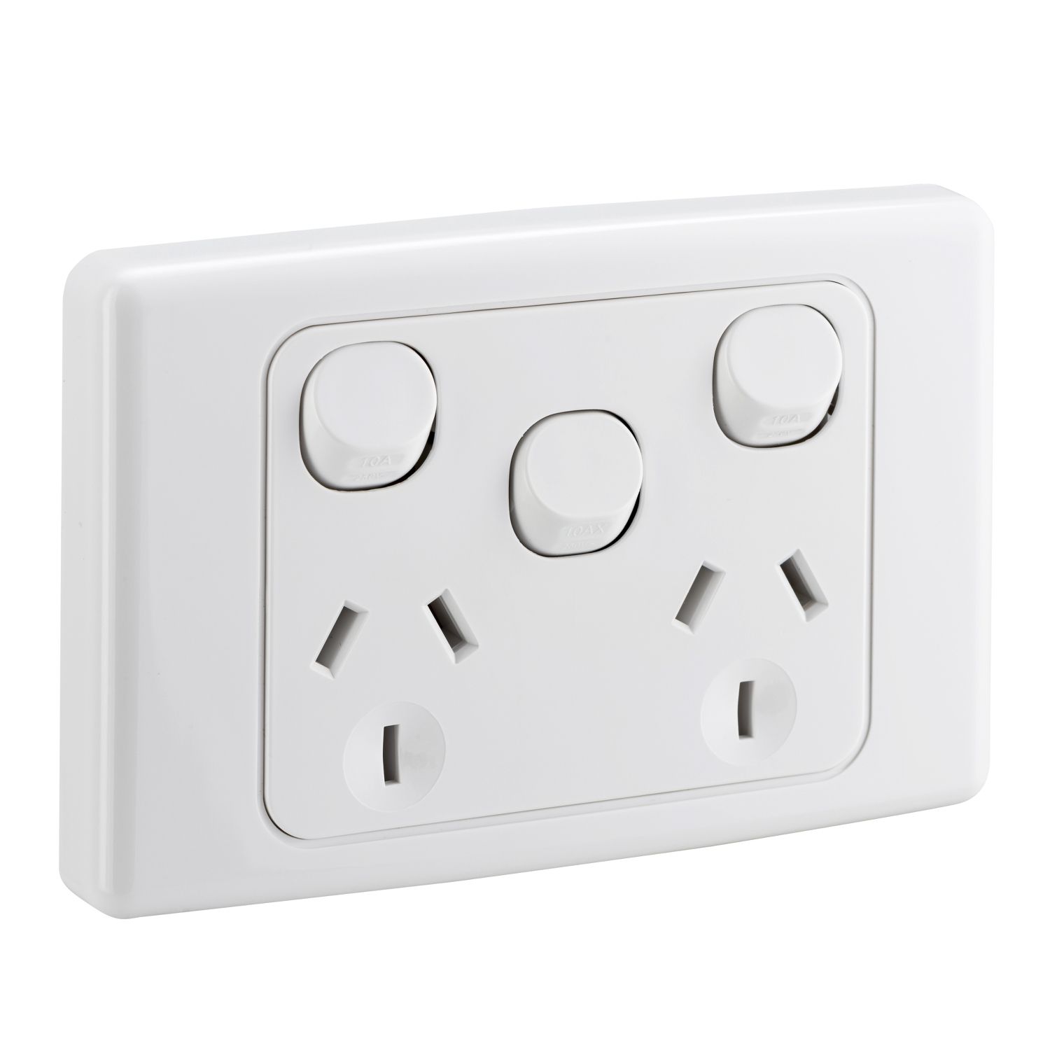 Picture of Twin Switch Socket Outlet, 2000 Series, 250V, 10A, Removable Extra Switch