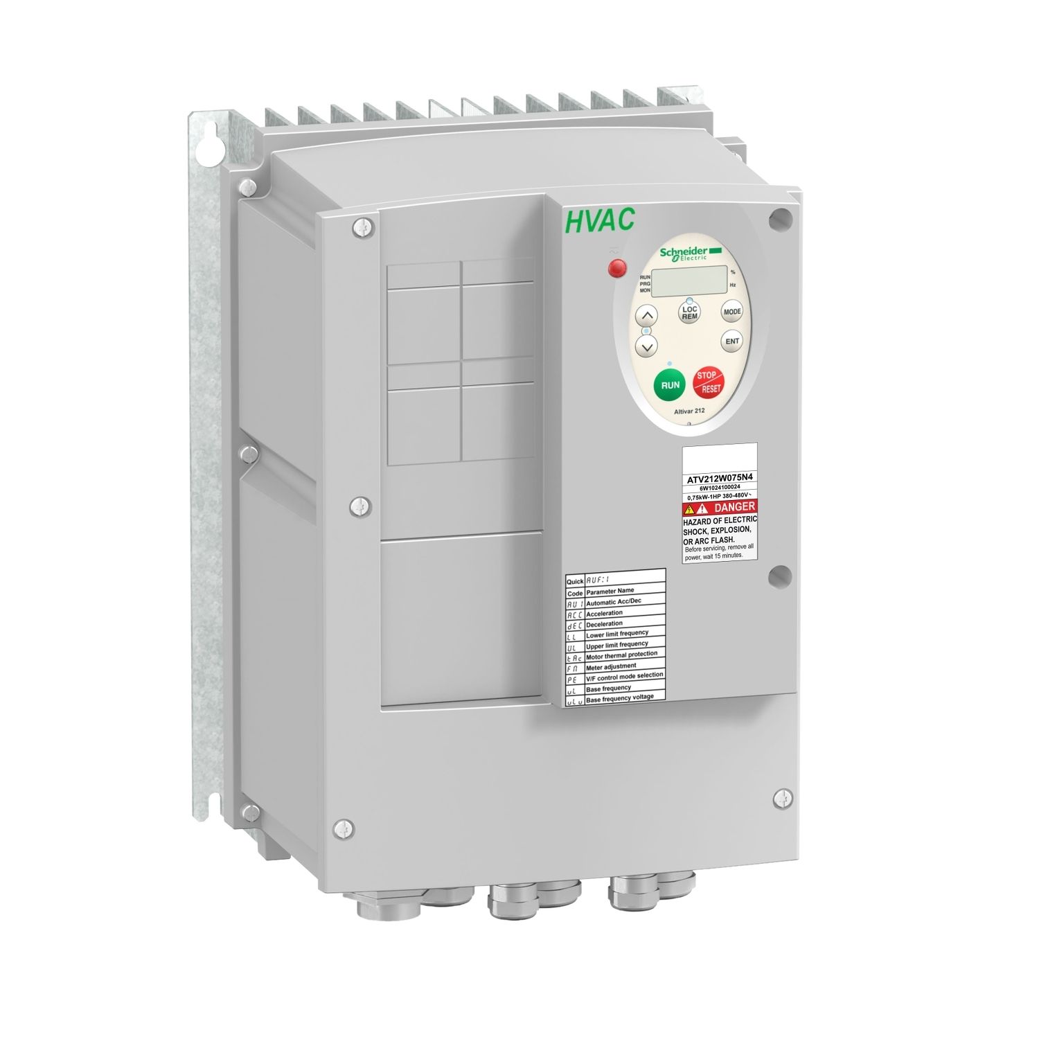 Picture of variable speed drive, Altivar 212, 1.5kW, 2hp, 480V, 3 phases, with EMC class C1, IP55