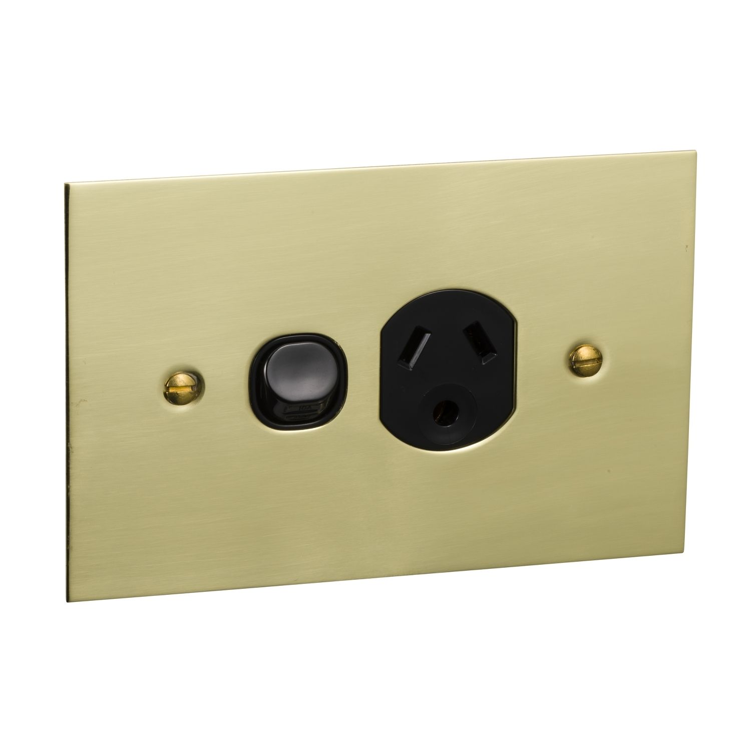 Picture of Single Switch Socket Outlet, Metal Plate Series, 250V, 10A, BBSL Style, Flat Plate, Round Earth Pin