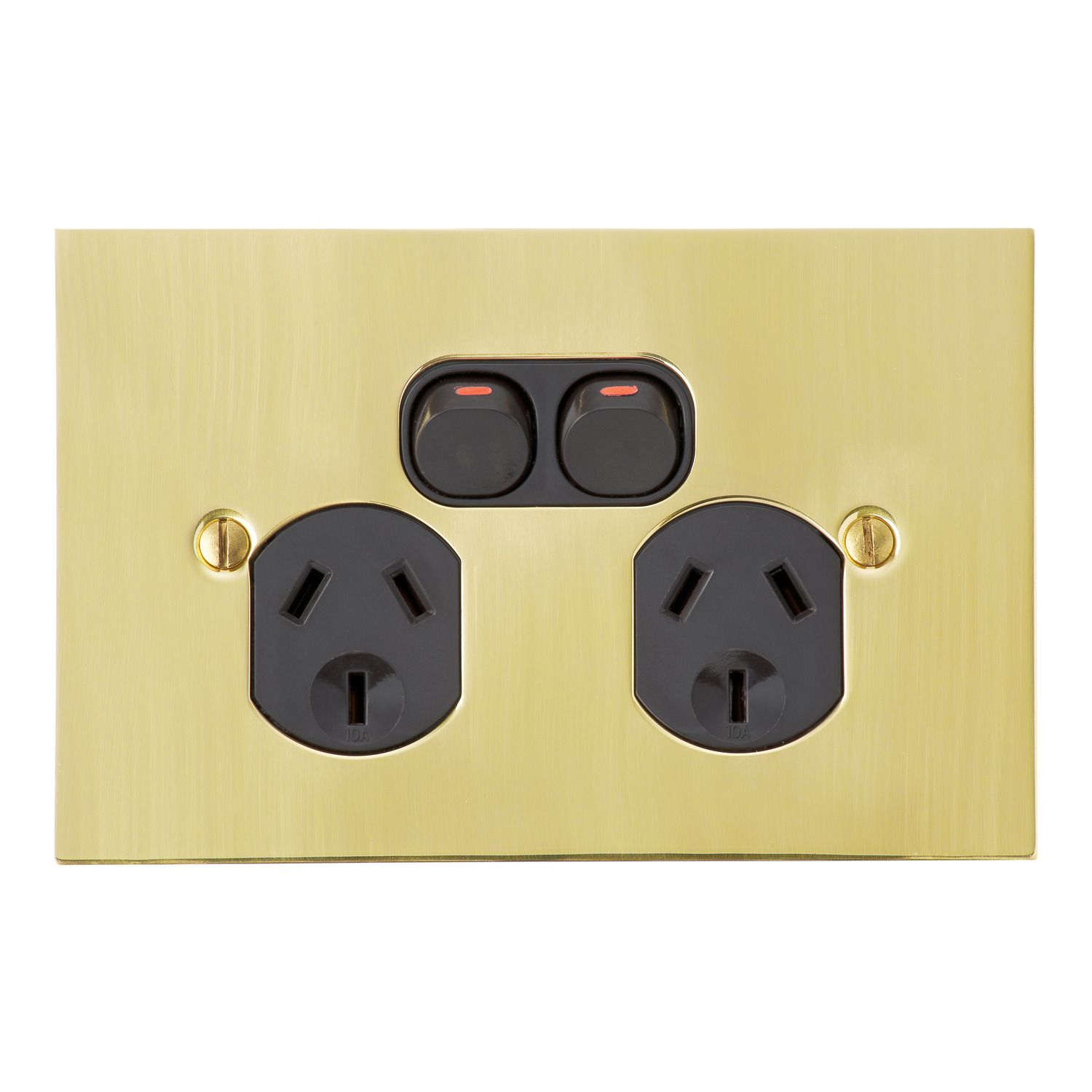 Picture of Twin Switch Socket Outlet, Metal Plate Series, 250V, 10A, BBSL Style, Flat Plate