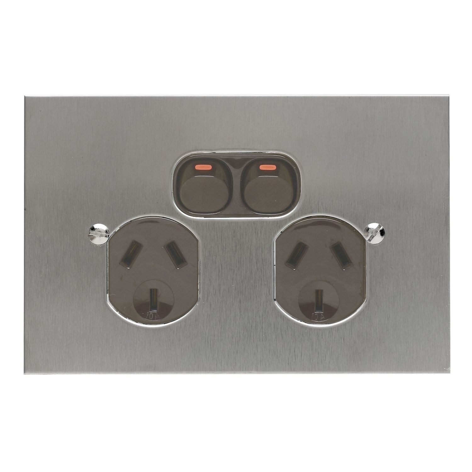 Picture of Twin Switch Socket Outlet, Metal Plate Series, 250V, 10A, BSL Style