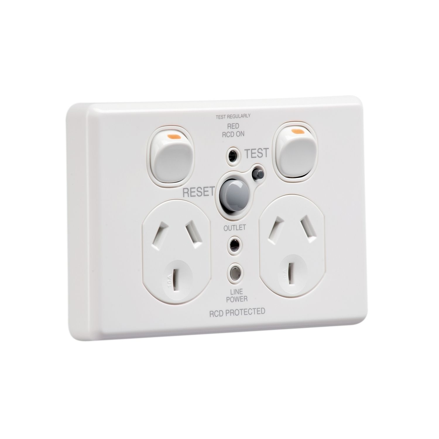 Picture of RCD Protected Twin Switch Socket Outlet, Classic C2000 Series, Classic, 250V, 10A, 30mA, RCD Standard Grade