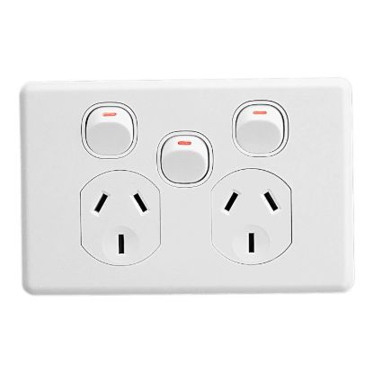 Picture of Switched Socket Outlet, Classic C2000 Series, Twin, 250V, 10A, Removable Extra Switch