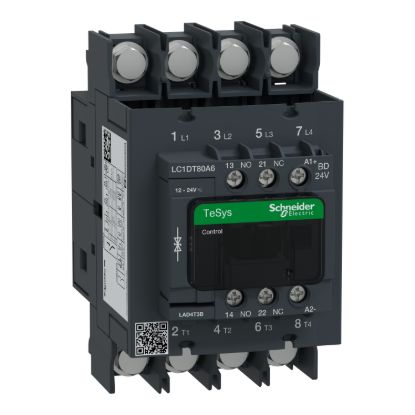 Picture of Contactor, TeSys Deca, 4P(4 NO), AC-1, <=440V, 80A, 24V DC standard coil, ring-lug terminals