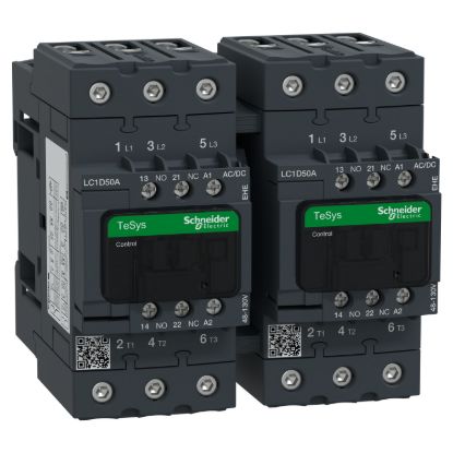 Picture of Reversing Contactor, TeSys D, TeSys Deca, 3P(3 NO), AC-3, 0 to 440V, 50A, 48 to 130VAC/DC coil