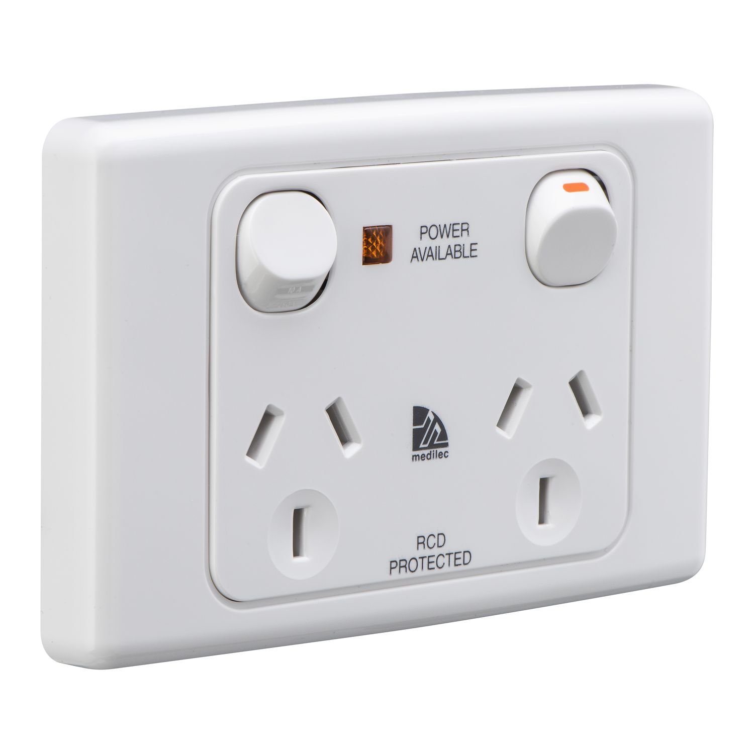 Picture of Twin Switch Socket Outlet, Medilec, 250V, 10A, 2 Gang, 1 Pole