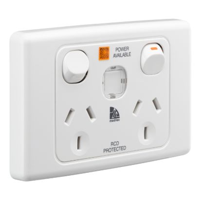 Picture of Twin Switch Socket Outlet, Medilec, 250V, 10A, 2 Gang, 1 Pole