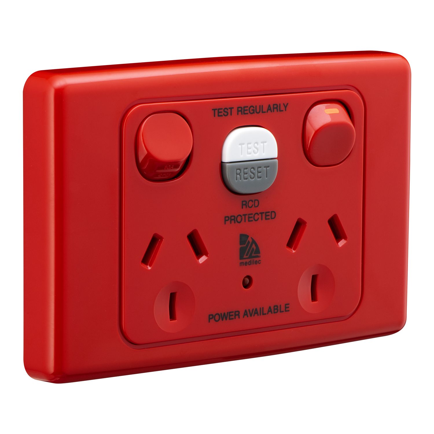 Picture of RCD Protected Medilec, Medilec, Twin Switch Socket Outlet, 250V, 10A, 1 Pole, Horizontal, 10mA RCD