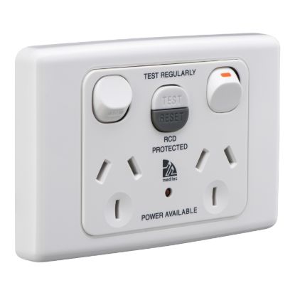 Picture of RCD Protected Medilec, Medilec, Twin Switch Socket Outlet, 250V, 10A, 1 Pole, Horizontal, 10mA RCD