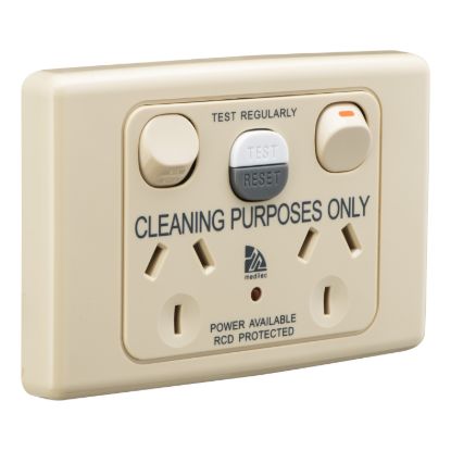 Picture of RCD Protected Medilec, Medilec, Twin Switch Socket Outlet, 250V, 10A, 1 Pole, Horizontal, 10mA RCD
