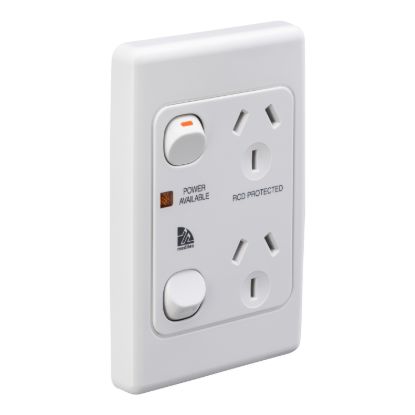 Picture of Twin Switch Socket Outlet, Medilec, 250V, 10A, 2 Gang, 1 Pole, Vertical