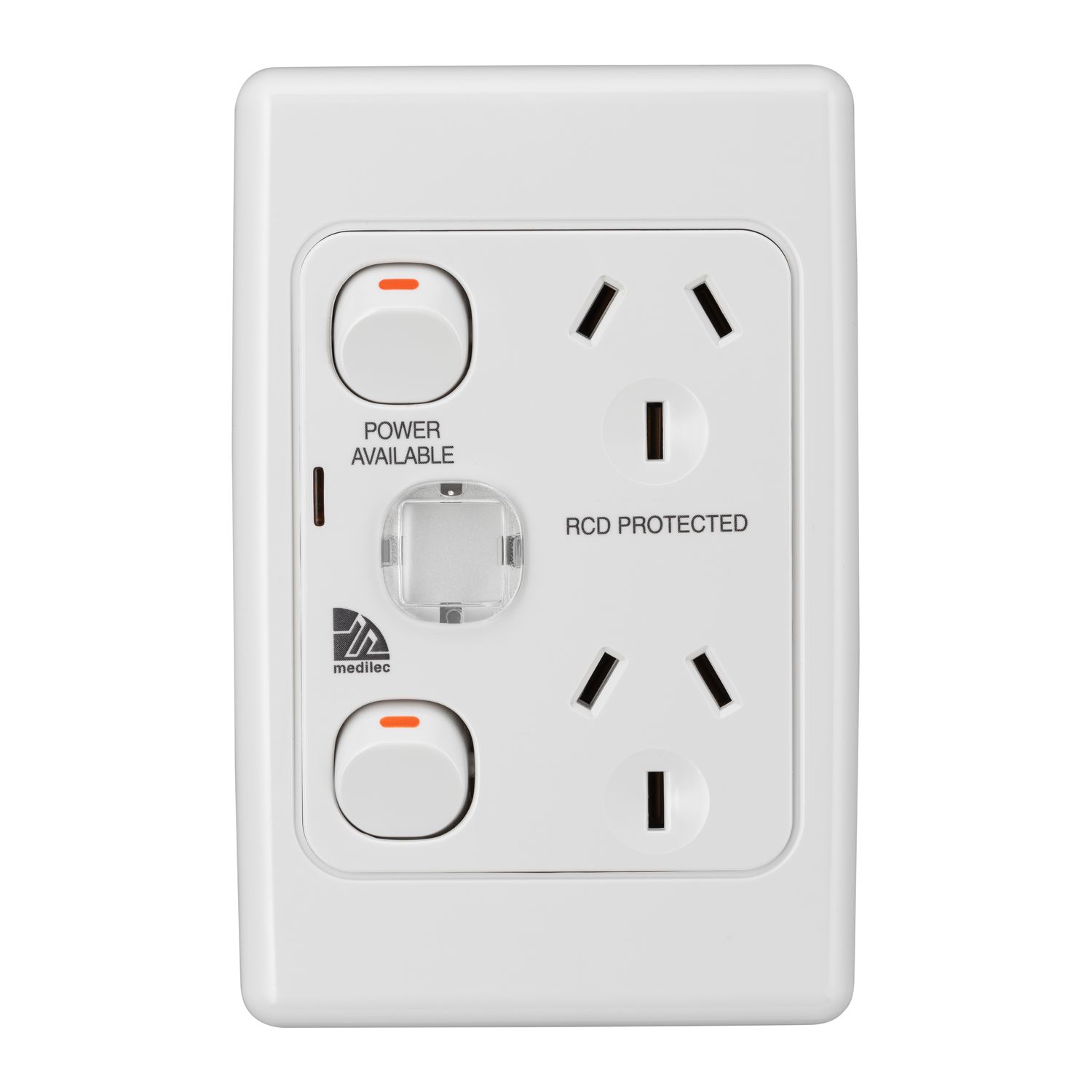 Picture of Twin Switch Socket Outlet, Medilec, 250V, 10A, 2 Gang, 1 Pole, Vertical