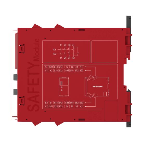 Picture of safety module, Harmony XPSU, Cat 4, features 6 x XPSUAF, 48 to 240V AC or DC, screw
