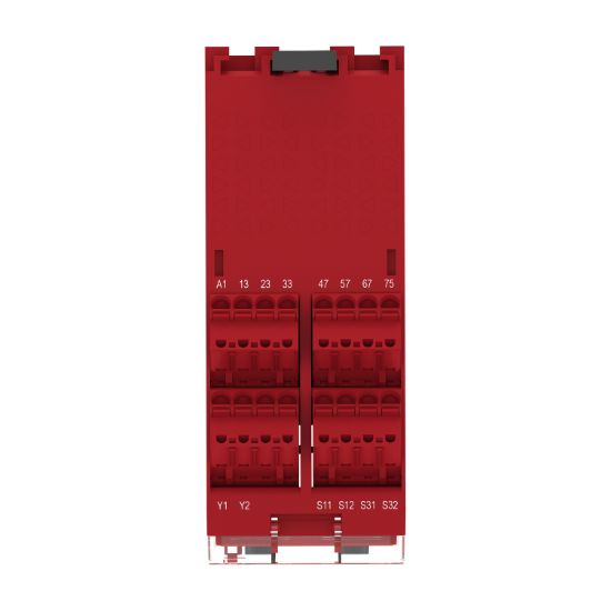 Picture of safety module, Harmony XPSU, Cat4, features XPSUAK with delayed outputs, 24V AC or DC, spring