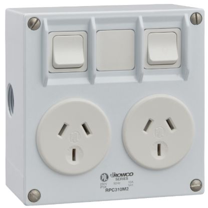 Picture of 2 Switch, Rowco, 250V, 10A, 3 Pins, 105 X 108 X 56mm