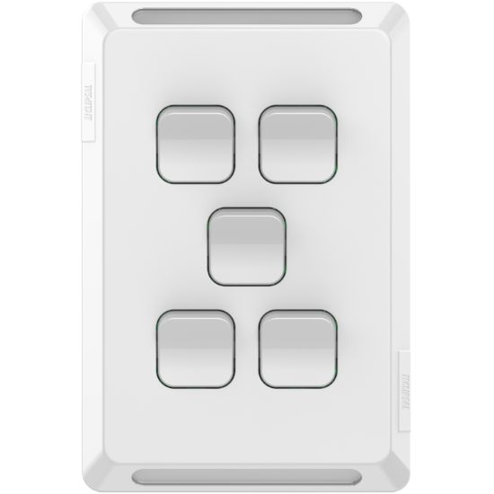 Picture of Flush Switch, Pro Series, Vertical Mount, 5 Gang, 1-Way/2-Way, 230/240V 20A, /16AX