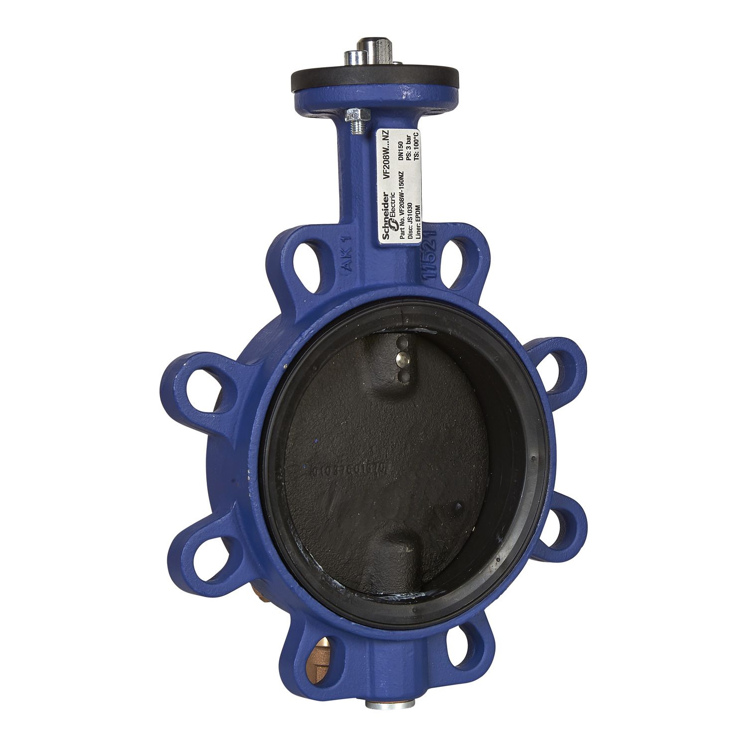 Picture of VF208W Butterfly Valve, 2-Way, DN150, Wafer Flanged, Zinc Plated Disc, EPDM Liner, Kvs 1790 mÂ³/h, Max âˆ†P 300 kPa.