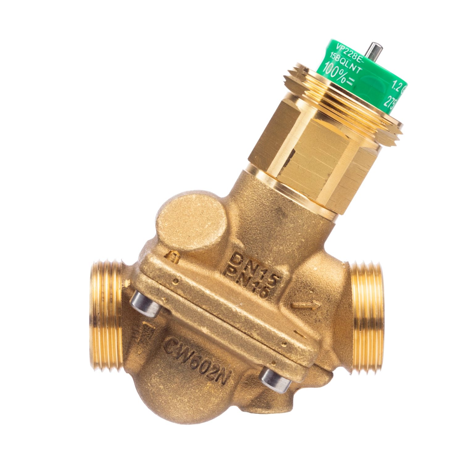 Picture of SpaceLogic VP228E PIBCV (PICV), 2-Way, PN16, DN15, G3/4 Ext. Thread, Low Flow: 0.06…0.28 m³/h (…0.076 l/s), No PT plugs.