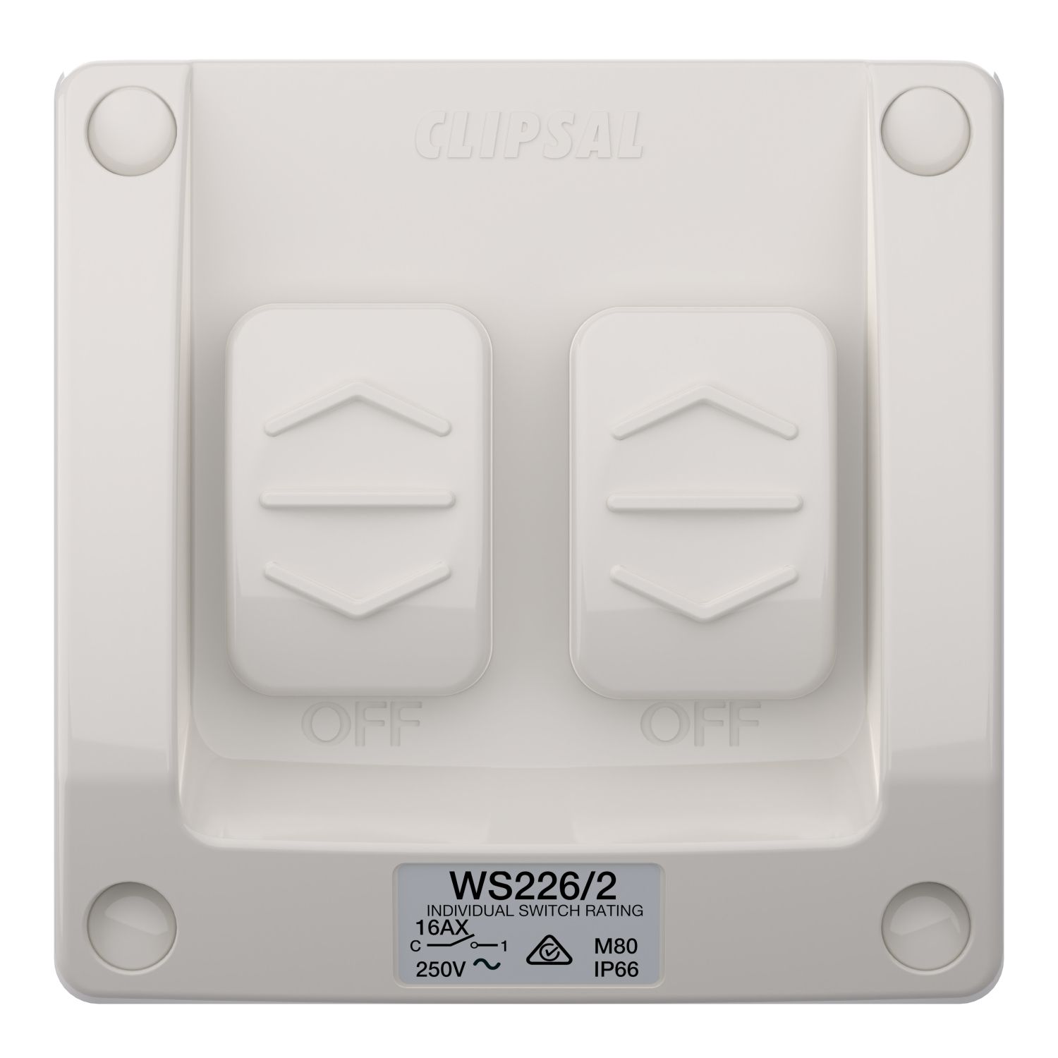 Picture of Switch, Weathershield, 2-Gang, 16AX, 250VAC, IP66