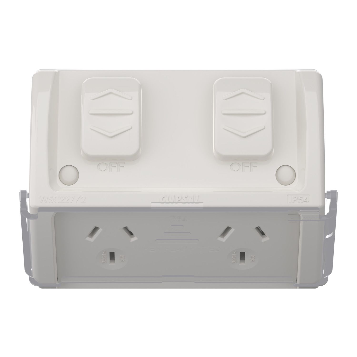 Picture of Socket, Weathershield, Twin, Flap, 10A, 250VAC, IP54