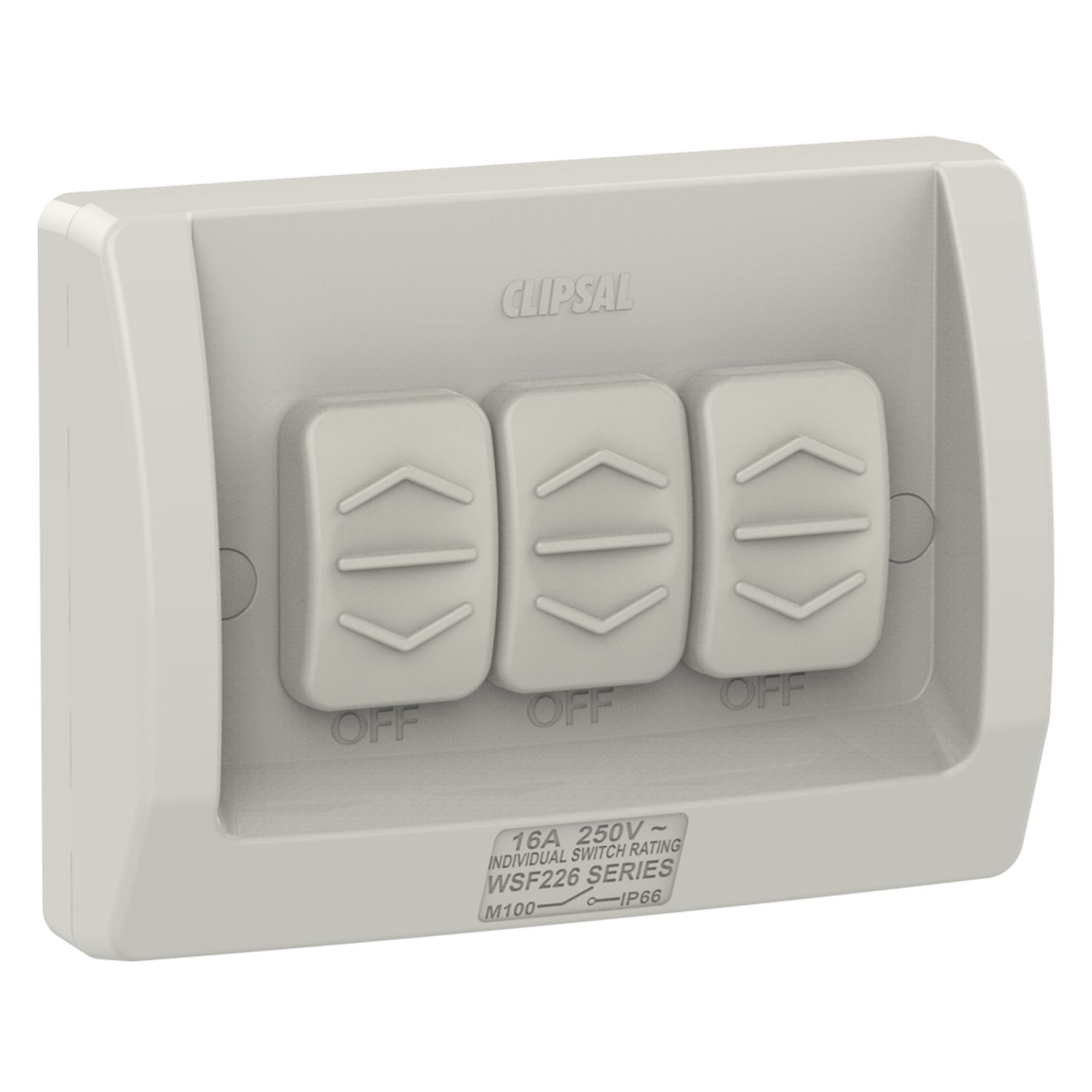 Picture of Switch, Weathershield, Flush, 3-Gang, 16AX, 250VAC, IP66