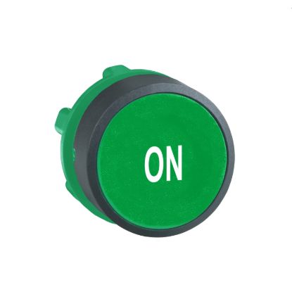 Picture of Head for non illuminated push button, Harmony XB5, green flush, 22mm, spring return, white marked ON