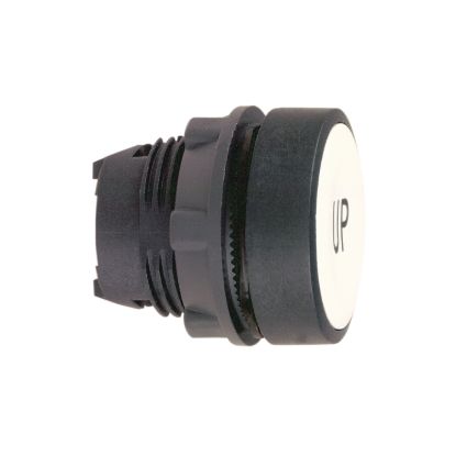 Picture of Head for non illuminated push button, Harmony XB5, white flush, 22mm, spring return, white marked UP