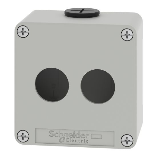 Picture of Die cast empty control station, Harmony XAP, XB2 SL, zinc alloy, grey, M20, 2 cut outs 22mm, 80x80x51,5mm, UL cULus