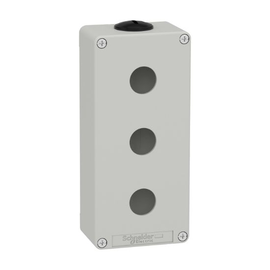 Picture of Die cast empty control station, Harmony XAP, XB2 SL, zinc alloy, grey, M25, 3 cut outs 22mm, 80x175x51,5mm