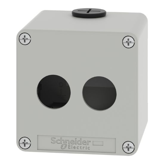 Picture of Die cast empty control station, Harmony XAP, XB2 SL, zinc alloy, grey, M20, 2 cut outs 22mm, 80x80x77mm, UL cULus