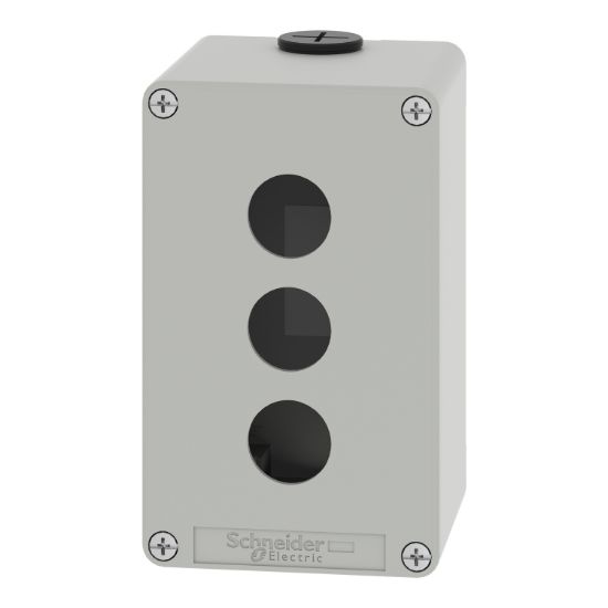 Picture of Die cast empty control station, Harmony XAP, XB2 SL, zinc alloy, grey, M20, 3 cut outs 22mm, 80x130x77mm, UL cULus