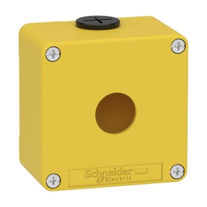 Picture of Die cast empty control station, Harmony XAP, XB2 SL, zinc alloy, yellow, M20, 1 cut out 22mm, 80x80x51,5mm, UL cULus