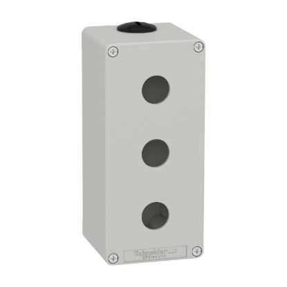Picture of Die cast empty control station, Harmony XAP, XB2 SL, zinc alloy, grey, M25, 3 cut outs 22mm, 80x175x77mm
