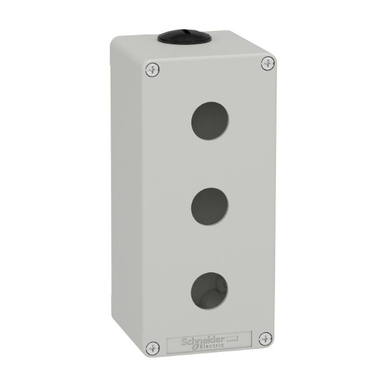 Picture of Die cast empty control station, Harmony XAP, XB2 SL, zinc alloy, grey, M25, 3 cut outs 22mm, 80x175x77mm