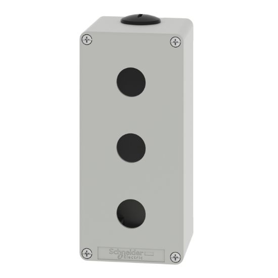 Picture of Die cast empty control station, Harmony XAP, XB2 SL, zinc alloy, grey, M25, 3 cut outs 22mm, 80x175x77mm