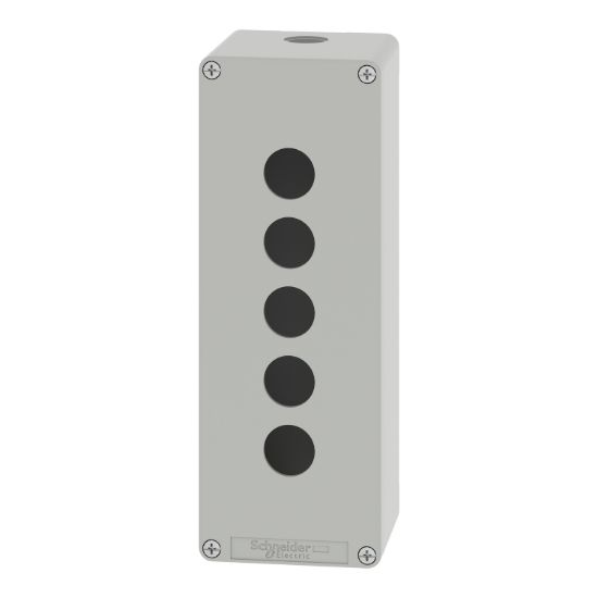 Picture of Die cast empty control station, Harmony XAP, XB2 SL, zinc alloy, grey, M25, 5 cut outs 22mm, 80x220x77mm