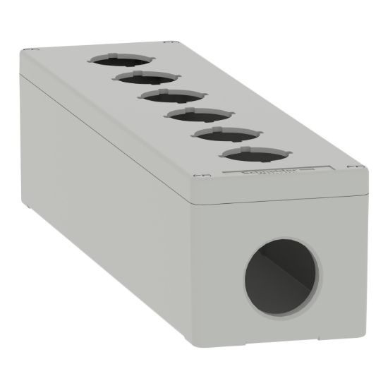 Picture of Empty control station, Harmony XAP, XB2 SL, aluminium, grey, M32, 6 cut outs 30mm with notches, 80x310x77mm