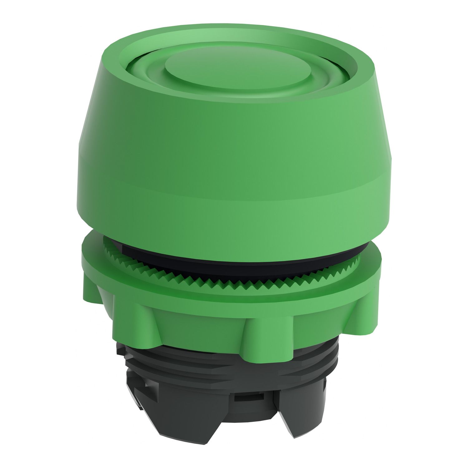 Picture of Push button head, Harmony XB5, plastic, flush, green, 22mm, spring return, coloured boot, unmarked