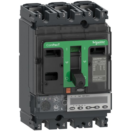 Picture of Circuit breaker, ComPacT NSX250HB2, 100kA/690VAC, 4 poles, MicroLogic 6.2E trip unit 250A
